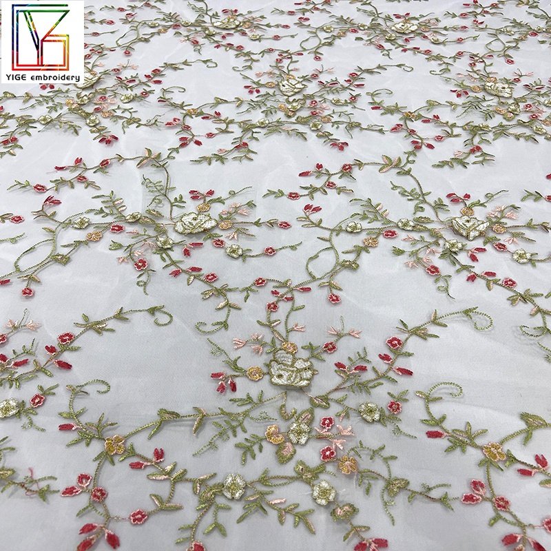 Wholesale textile mesh tulle fabric OEM embroidery wedding dress gold thread lace nigeria 3D embroidery bridal lace fabric