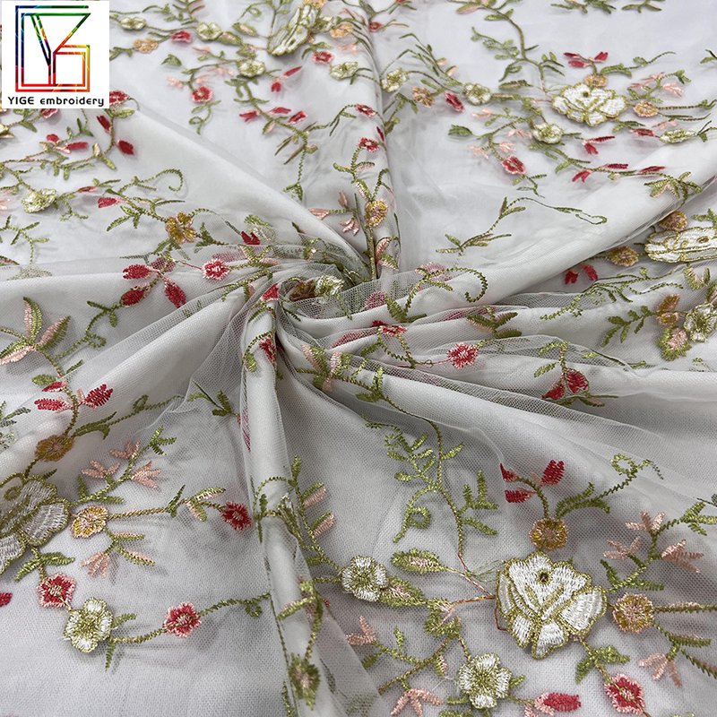 Wholesale textile mesh tulle fabric OEM embroidery wedding dress gold thread lace nigeria 3D embroidery bridal lace fabric
