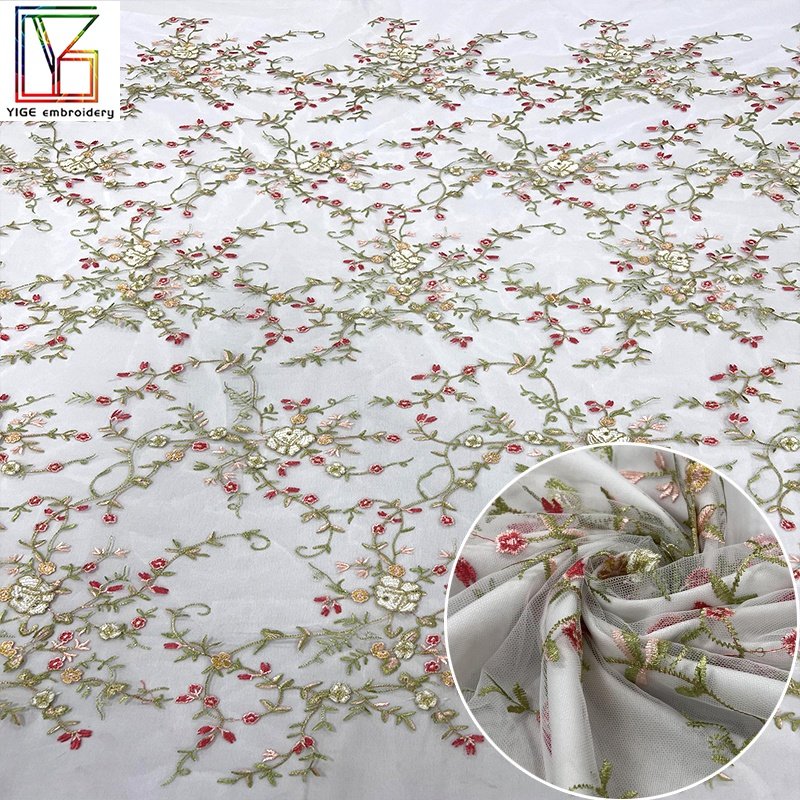 Wholesale textile mesh tulle fabric OEM embroidery wedding dress gold thread lace nigeria 3D embroidery bridal lace fabric