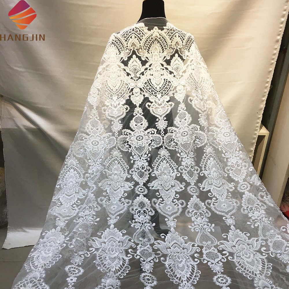 Top Quality Sequins Mesh 3D Embroidery Tulle Lace Fabrics Heavily Beaded Lace Fabric For African Wedding Dresses