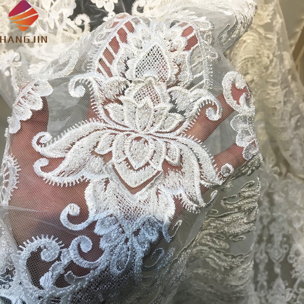 Top Quality Sequins Mesh 3D Embroidery Tulle Lace Fabrics Heavily Beaded Lace Fabric For African Wedding Dresses