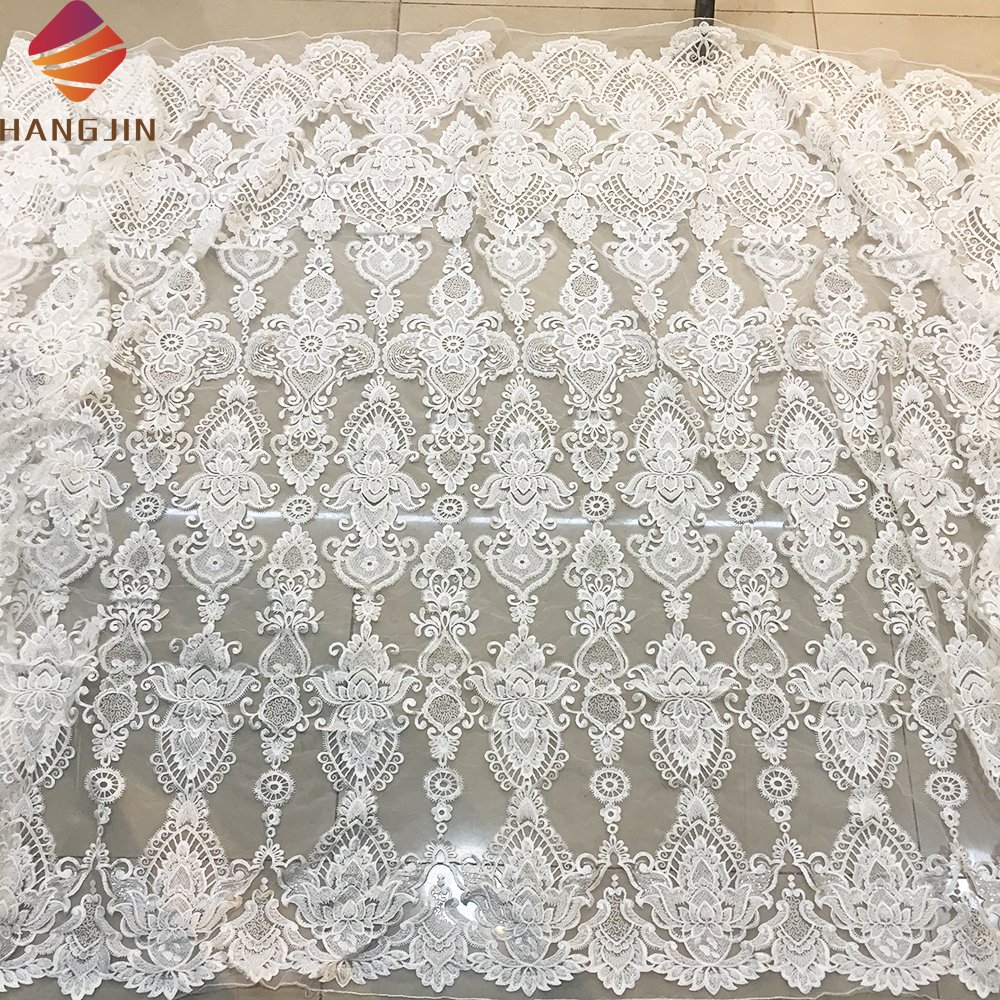 Top Quality Sequins Mesh 3D Embroidery Tulle Lace Fabrics Heavily Beaded Lace Fabric For African Wedding Dresses