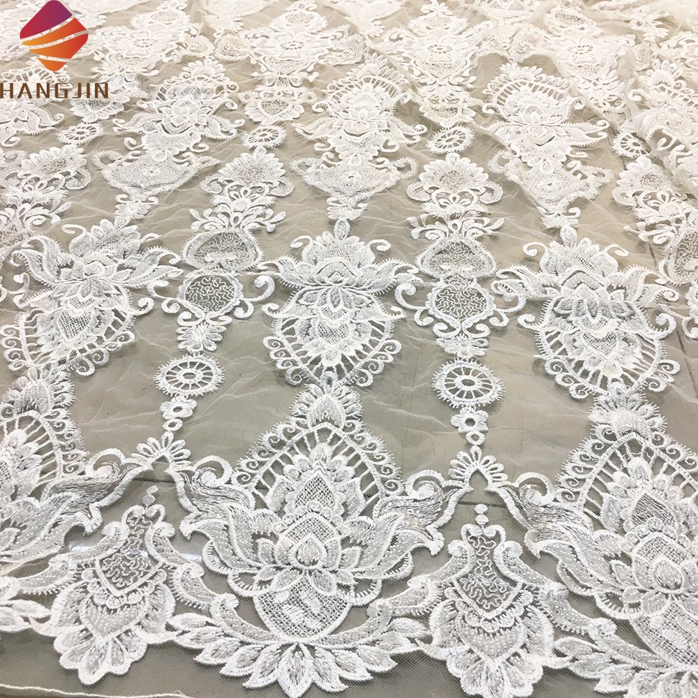 Top Quality Sequins Mesh 3D Embroidery Tulle Lace Fabrics Heavily Beaded Lace Fabric For African Wedding Dresses