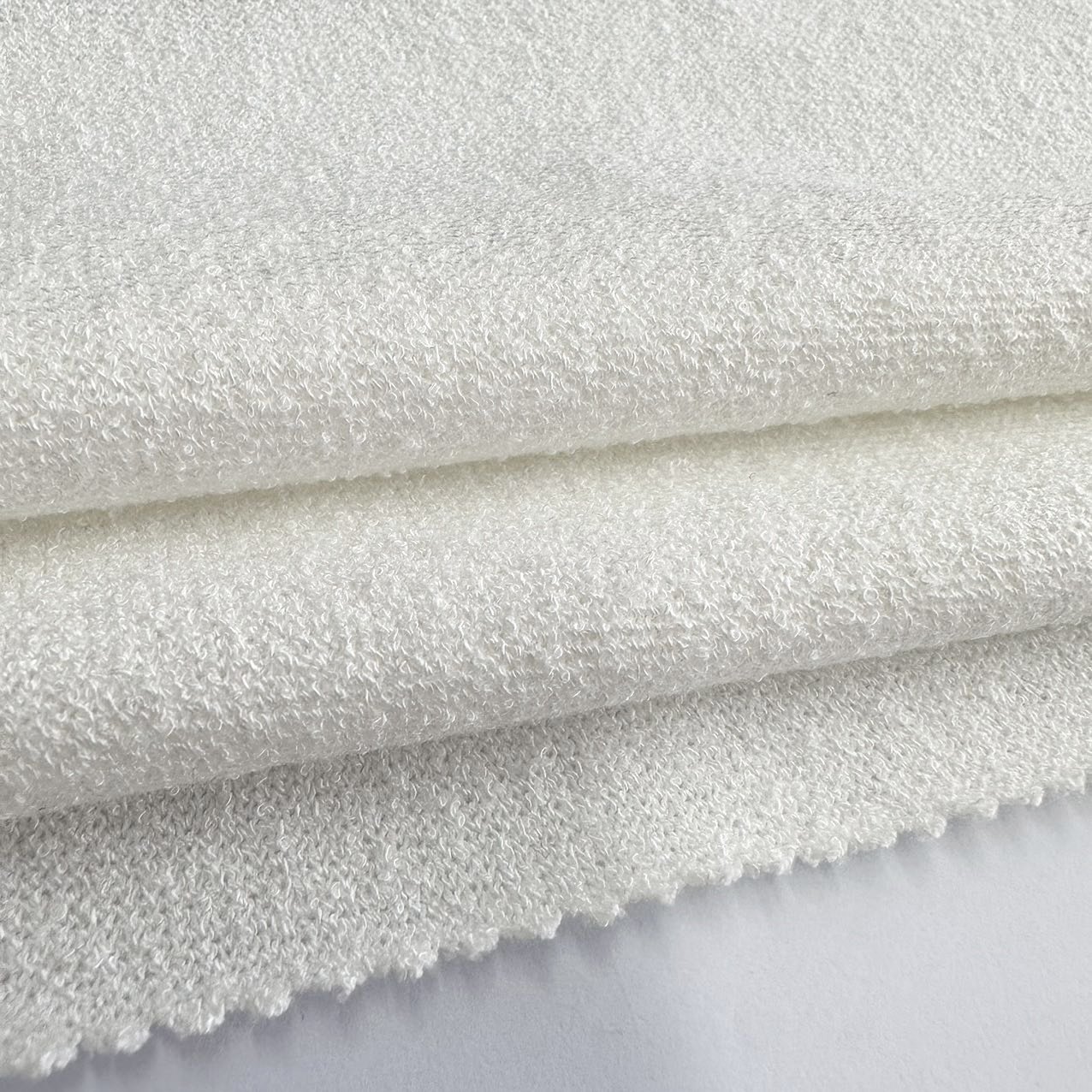New design Rayon Polyester Spandex coarse needle fabric white loop yarn hacci fabric for women sweater