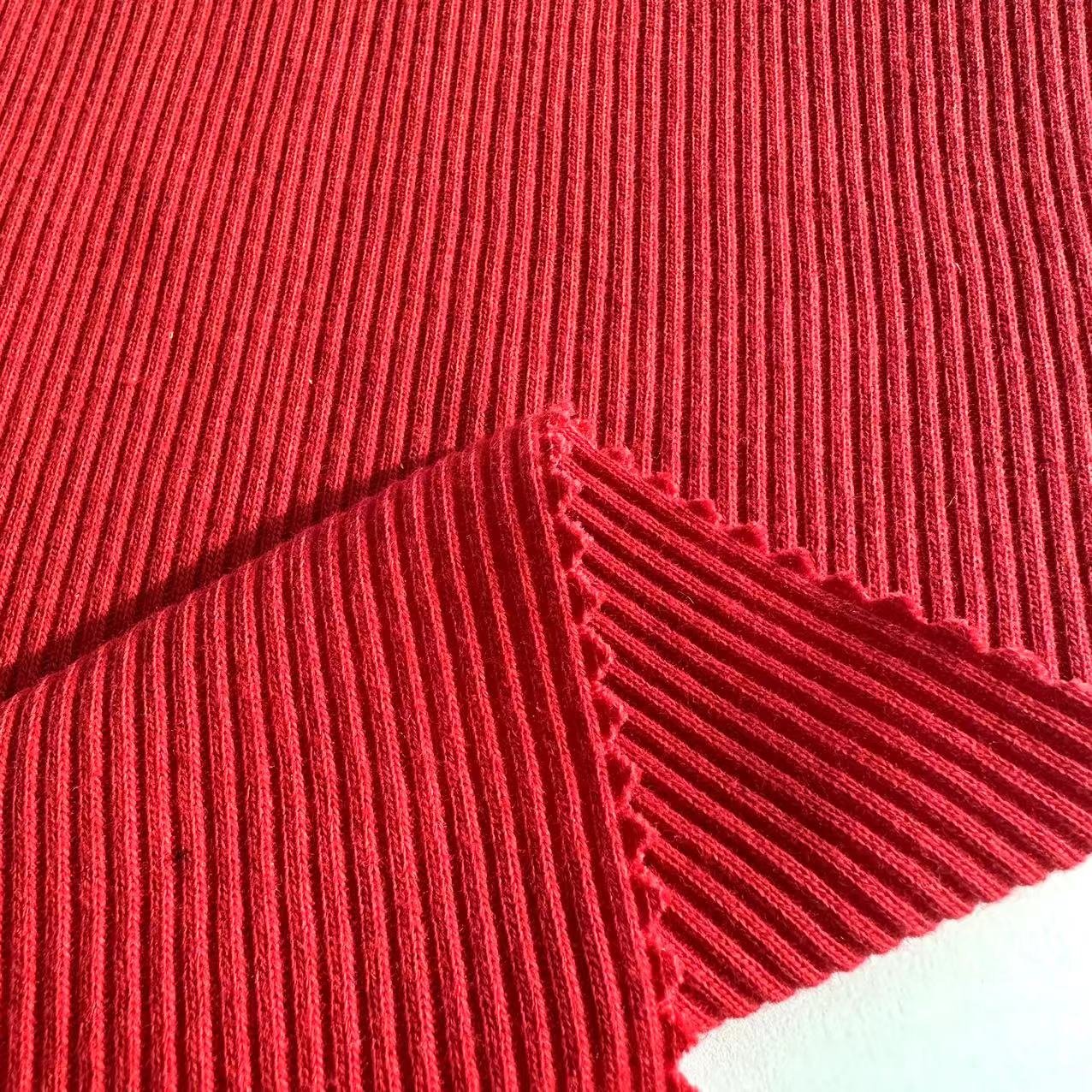 High quality knitted 60% Cotton 40% polyester ribbed fabric solid CVC 2*2 RIB fabric for hoodies cuff and collar