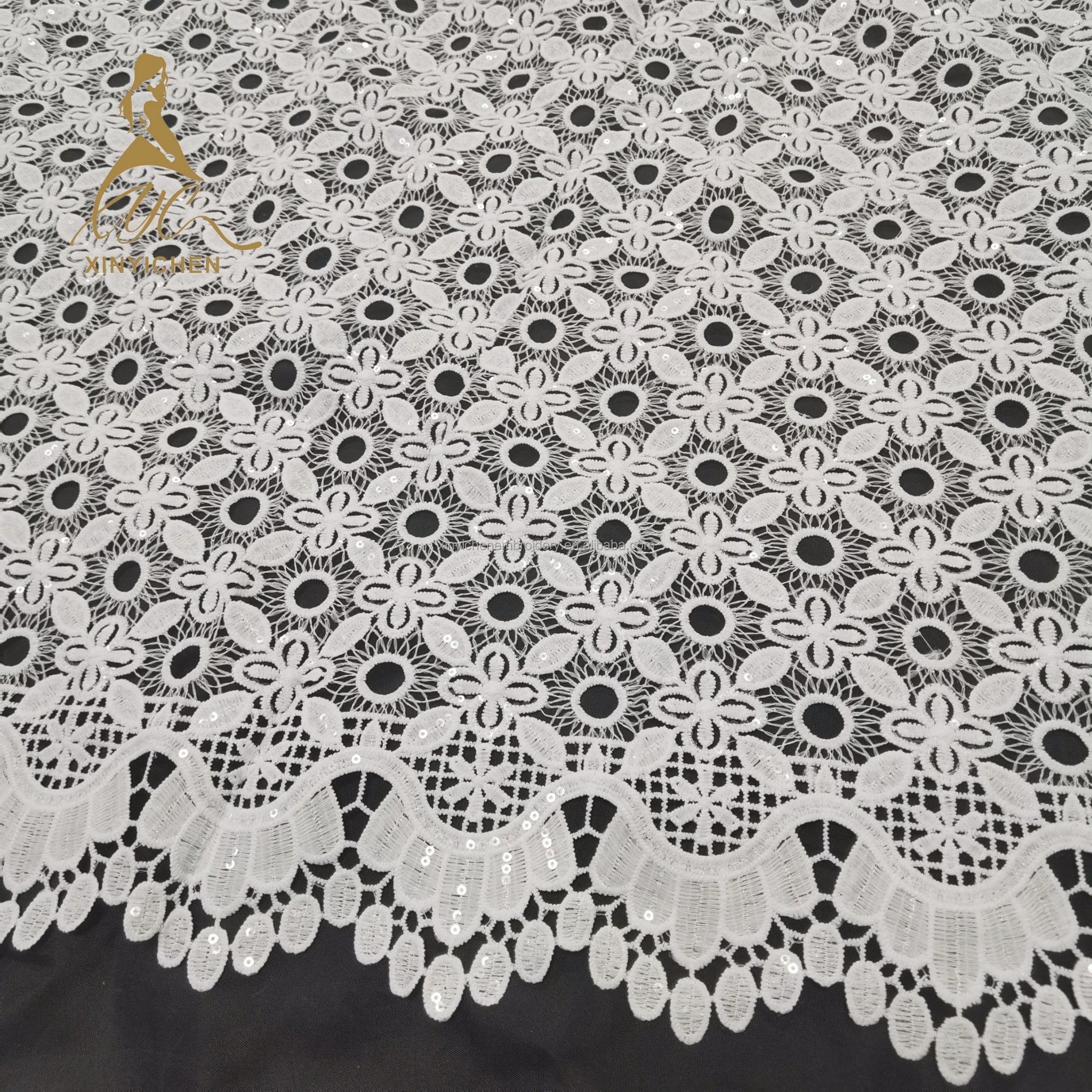 Hot White Bridal Dress Fabric 2023 Organza Flowers Sequin Embroidery French Mesh Material Lace Fabric