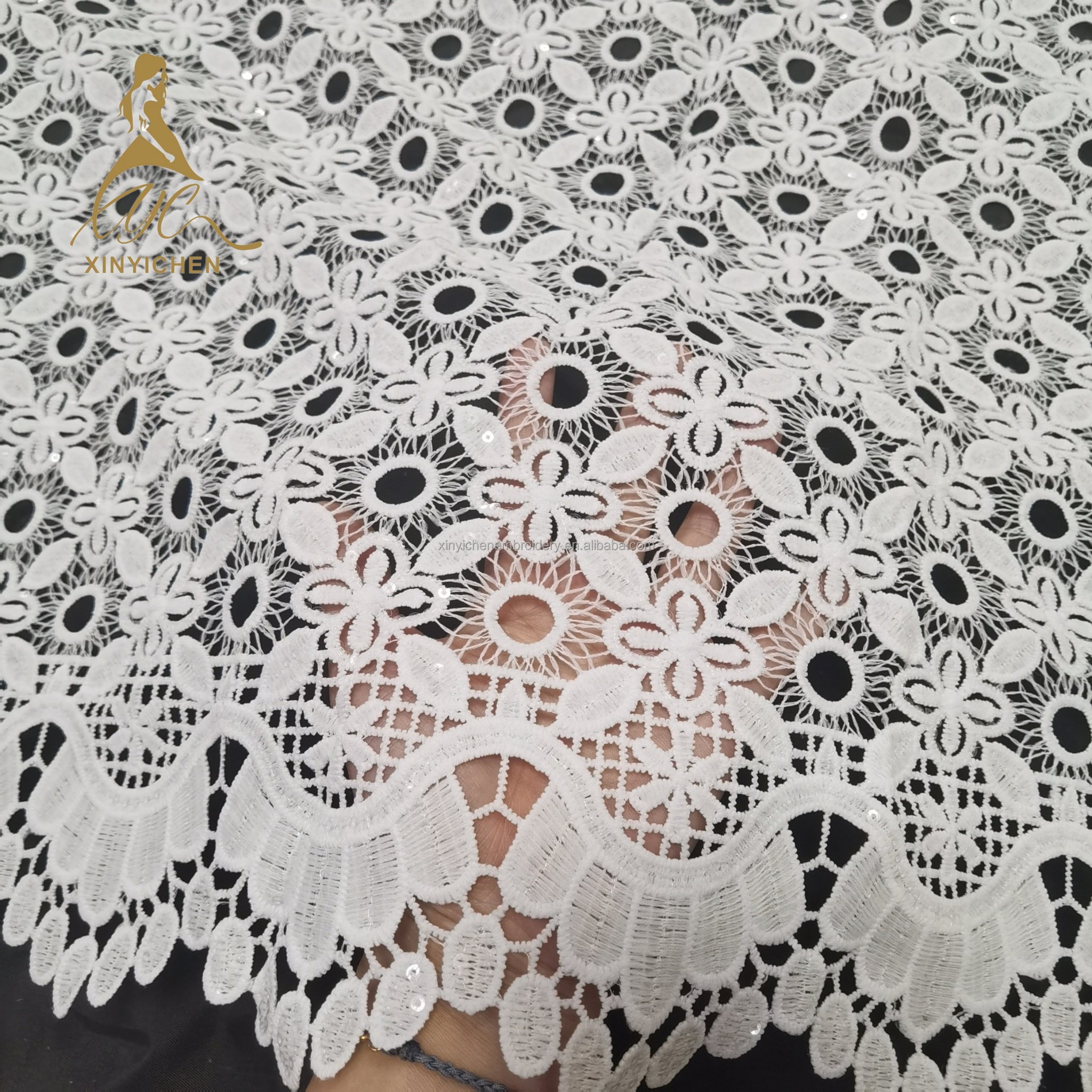 Hot White Bridal Dress Fabric 2023 Organza Flowers Sequin Embroidery French Mesh Material Lace Fabric