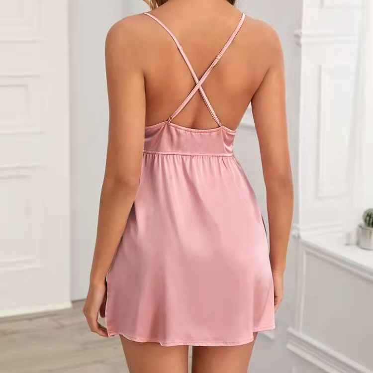 Ladies High Quality Sexy Two piece Women Nightdress Lace Satin Slips With Thong