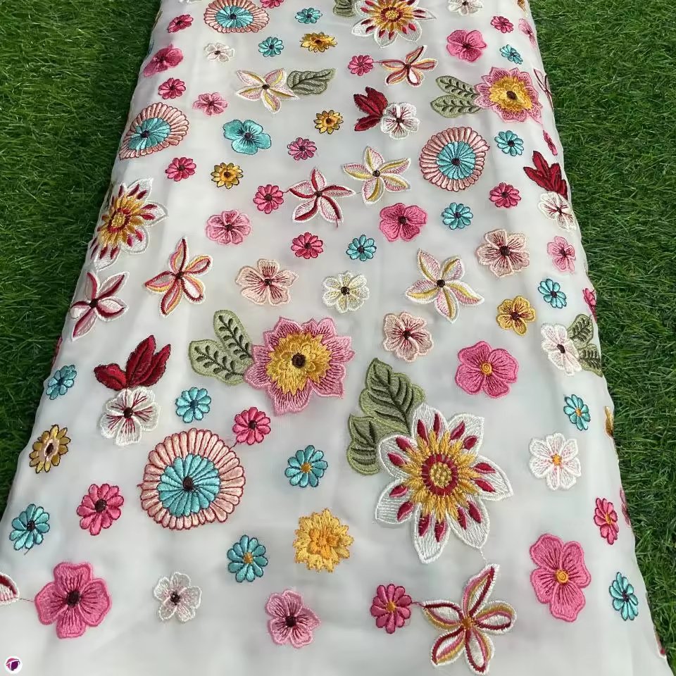 Standard Quality Polyester Embroidery Fabric for Clothing Available at Wholesale Price from Indian Supplier