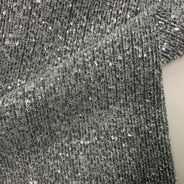 Polyester stretch lurex pleter glitter 3mm silver holographic sequin stretch fabric for club dress S-10358C