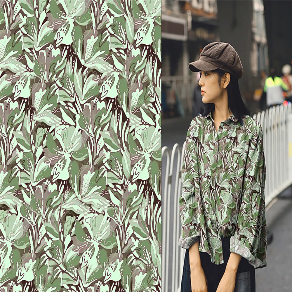 2024 Environmental fashion with pure ramie digital print green clothing supplier