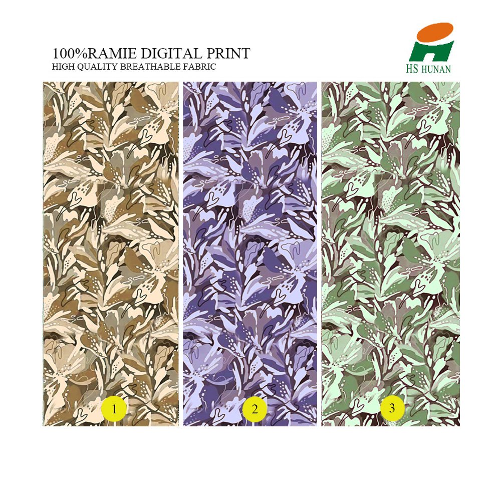 2024 Environmental fashion with pure ramie digital print green clothing supplier