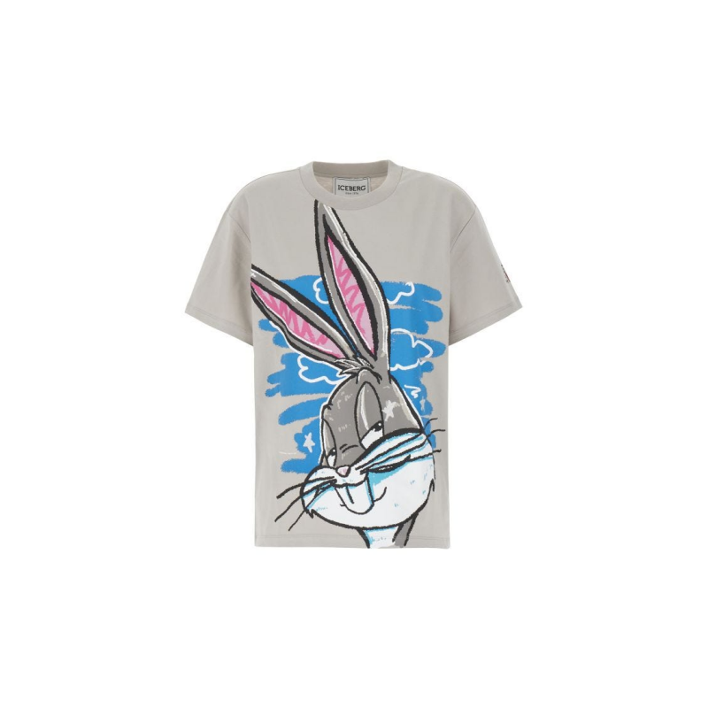 Excellent Quality Iceberg Graphic Gray Cotton T Shirt Oversize Fit Short Sleeves Woman Shirts