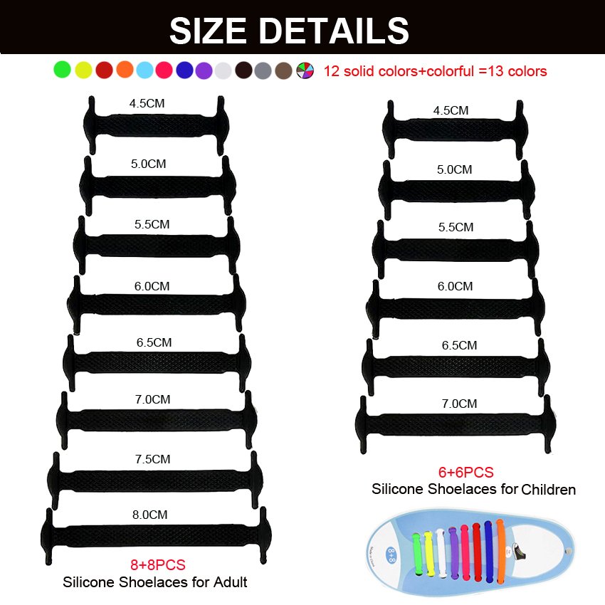 MediFootCare Silicone No Tie Shoe Laces for Adults - Lazy Elastic Silicone Shoe Laces for Sneakers No Tie Kids Shoelaces HA01549