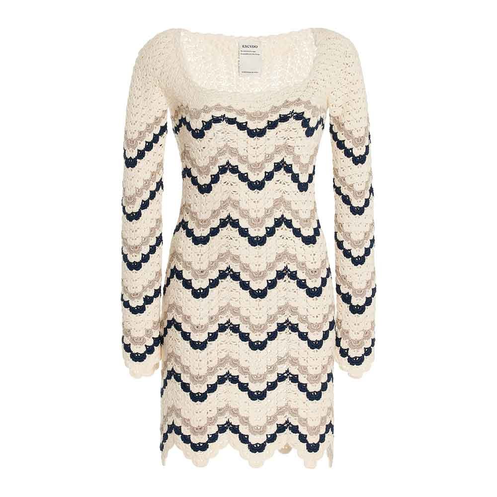 Knitwear Manufacturer Custom Autumn Winter Casual Long Sleeve O Neck Slim Fit Sexy Wave Jacquard Knitted Mini Dress Sweater