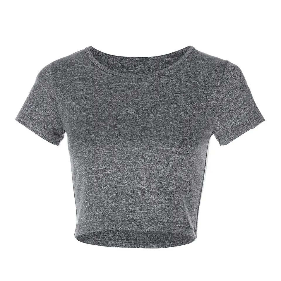 Blank Sexy Ribbed Yoga Slim blouse summer women cotton sexy crop top tshirts