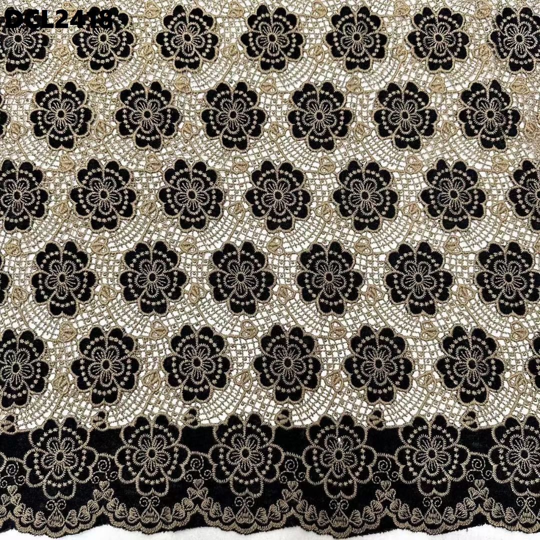 Customised Design Black Gold Soft Cord Guipure Lace Velvet Embroidered fabric Italian Lace Fabric for Wedding Bridal Dress