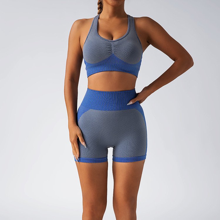 Women Contrasting Color Yoga Workout Wear Lady Halter Vest Scrunch Butt Shorts Sports Suit Female Ribbed Gather Running Sets
