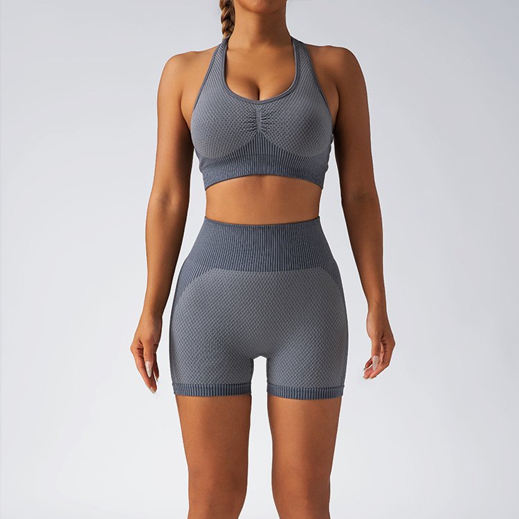 Women Contrasting Color Yoga Workout Wear Lady Halter Vest Scrunch Butt Shorts Sports Suit Female Ribbed Gather Running Sets