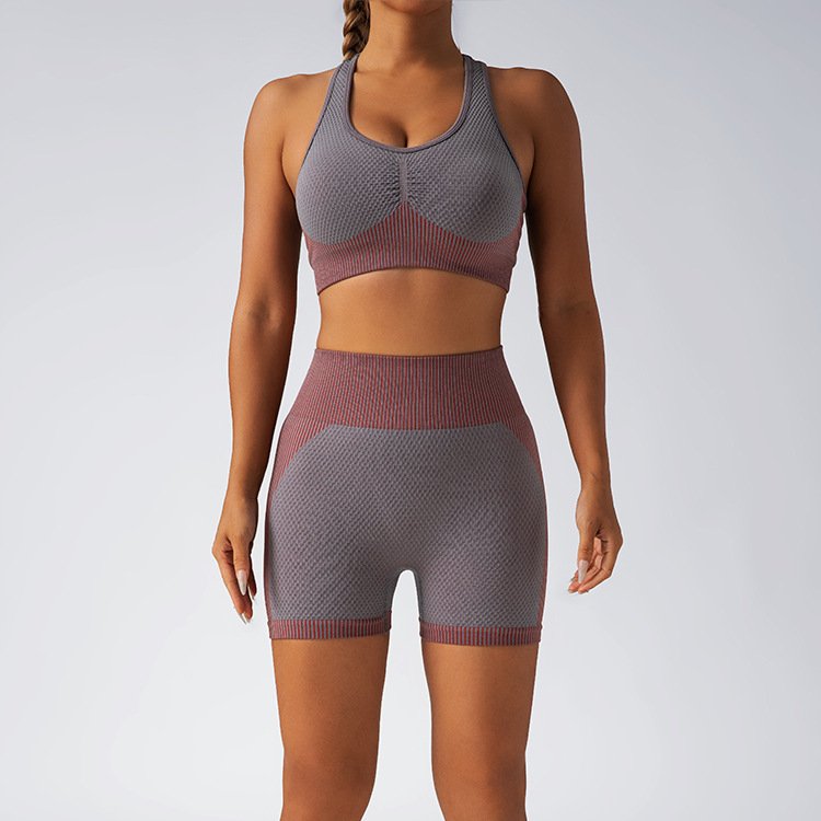 Women Contrasting Color Yoga Workout Wear Lady Halter Vest Scrunch Butt Shorts Sports Suit Female Ribbed Gather Running Sets