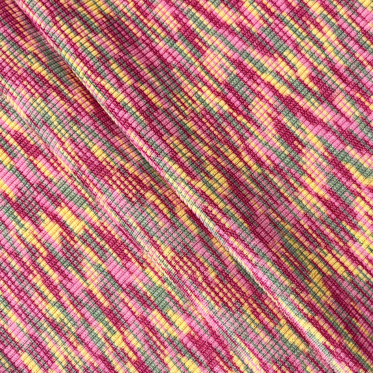 Neon color bars Knitted ribbed fabric 150cm 180gsm High quality and fashionable knit Stretch top Girls with short sleeves