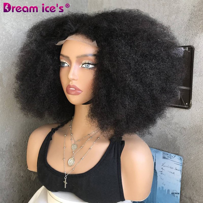 Wholesale Factory Price 4*4 Front Lace Wigs Bomb Afro Kinky Curly Glueless Mixed Brazilian Human Hair Blend Hair For Black Women