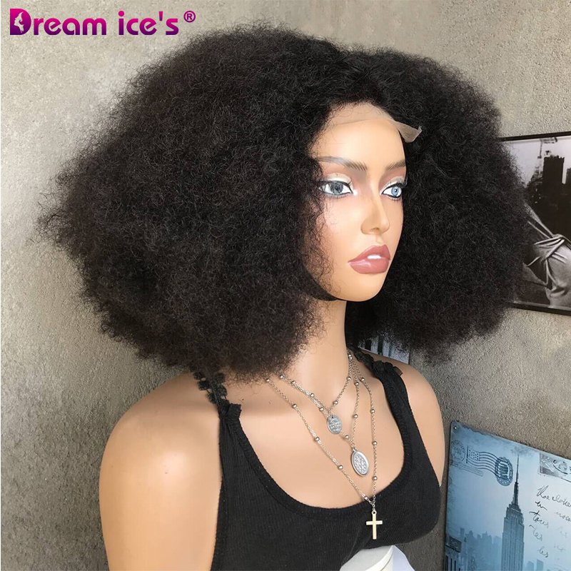 Wholesale Factory Price 4*4 Front Lace Wigs Bomb Afro Kinky Curly Glueless Mixed Brazilian Human Hair Blend Hair For Black Women
