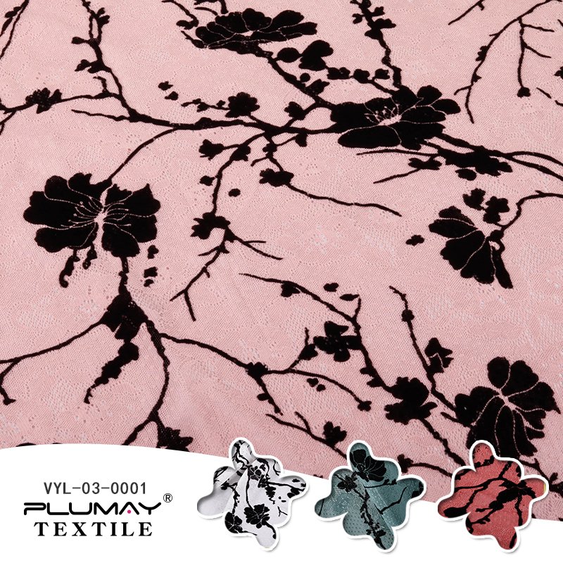 lace fabric with 92%Nylon 8%Spandex 4 way stretch white flocking fabric for garment dress