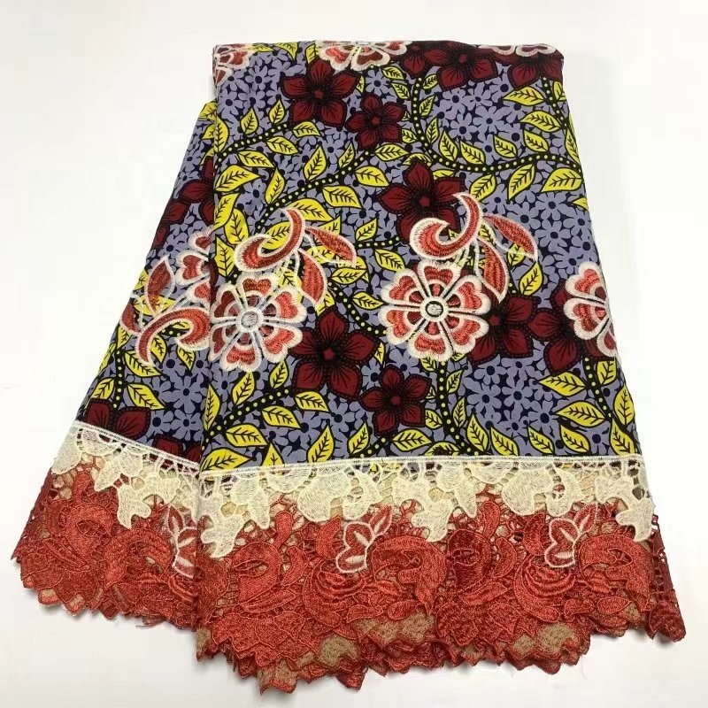 ACI African Wax Fabric Embroidery Fabric 100% Cotton Soft Quality Ankara Lace Fabric Holland Wax Real Loincloths 6 Yards/Piece