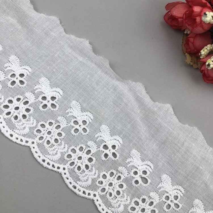 Hot Sale 8cm Garment Accessories Embroidery Trim Lace White Embroidered Cotton Lace Trim Trimming