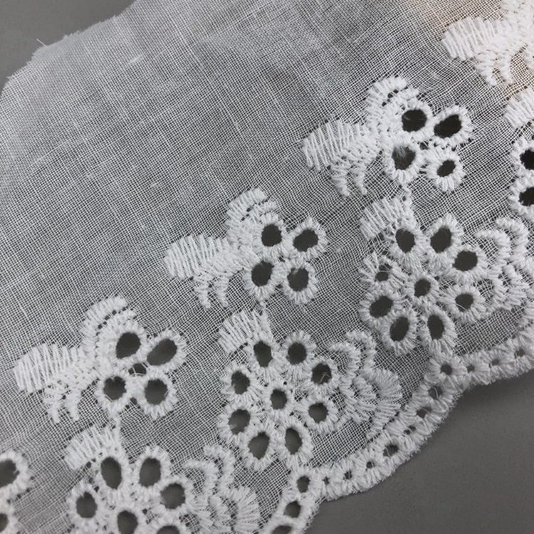 Hot Sale 8cm Garment Accessories Embroidery Trim Lace White Embroidered Cotton Lace Trim Trimming