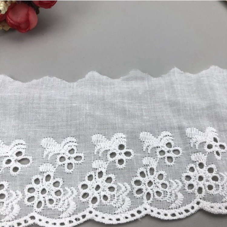 Hot Sale 8cm Garment Accessories Embroidery Trim Lace White Embroidered Cotton Lace Trim Trimming