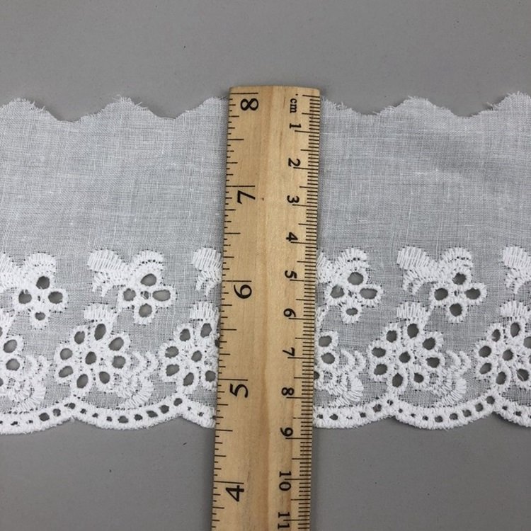Hot Sale 8cm Garment Accessories Embroidery Trim Lace White Embroidered Cotton Lace Trim Trimming