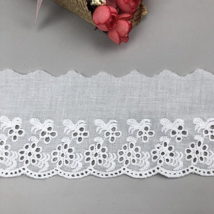Hot Sale 8cm Garment Accessories Embroidery Trim Lace White Embroidered Cotton Lace Trim Trimming