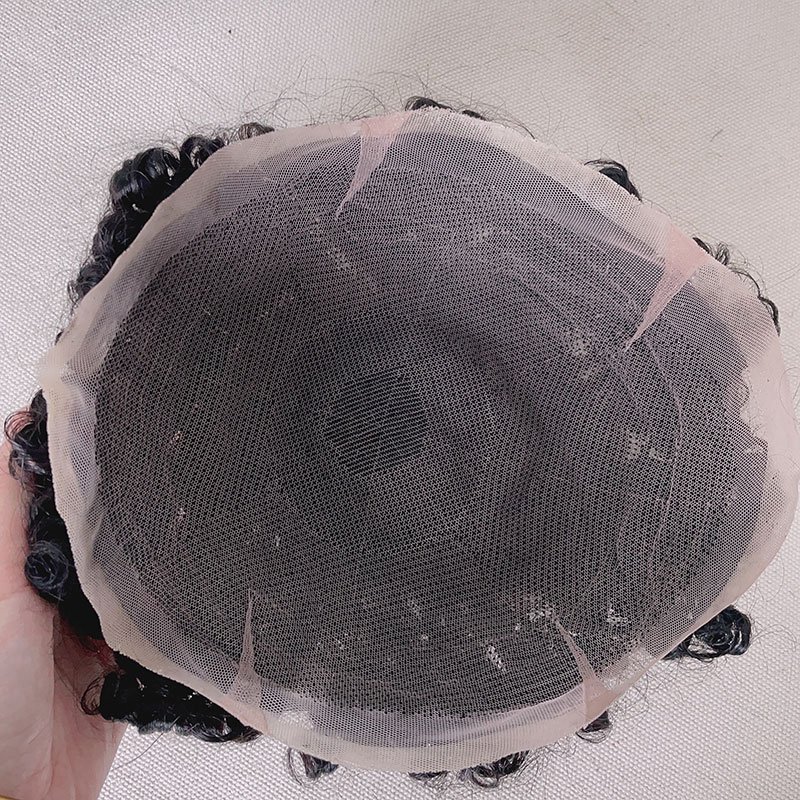 In stock Unprocessed 100% European Virgin Natural real Human Hair Transparent lace Black Color curly wave Toupee For black Men