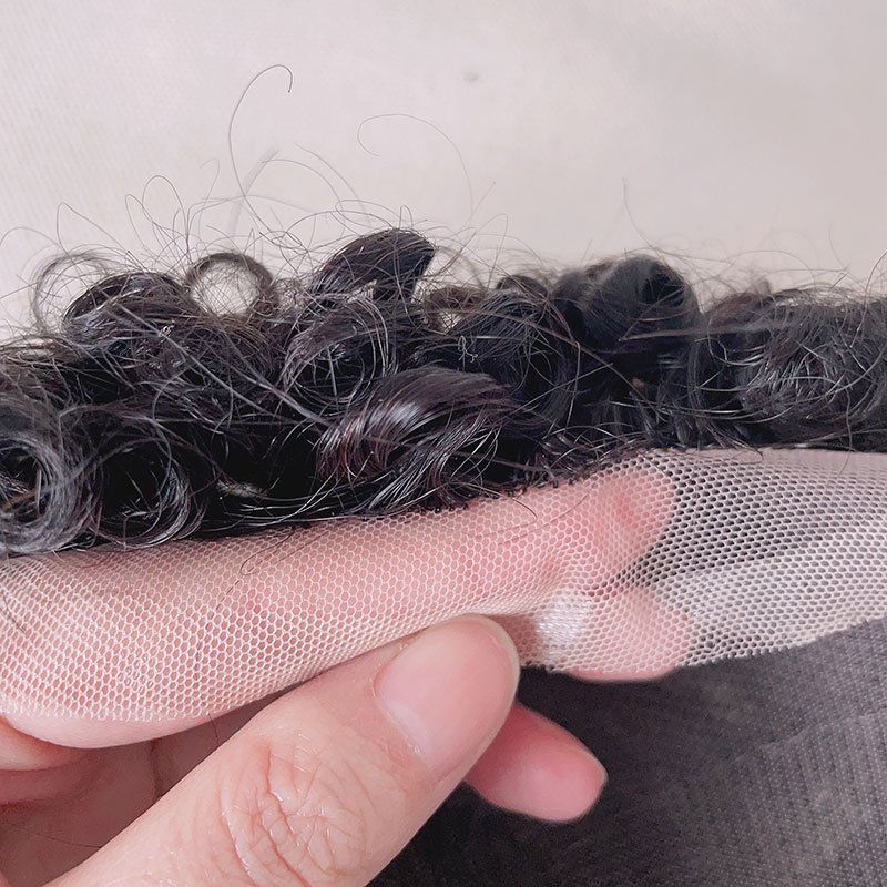 In stock Unprocessed 100% European Virgin Natural real Human Hair Transparent lace Black Color curly wave Toupee For black Men