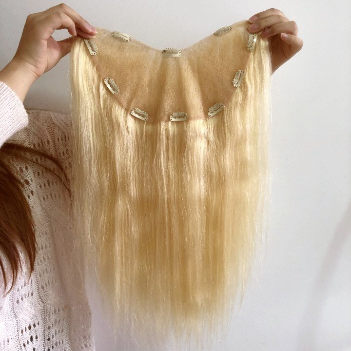U Shape Topper Handmade Custom Full French Lace Human Hair For Women Clip In Hair Extensions
