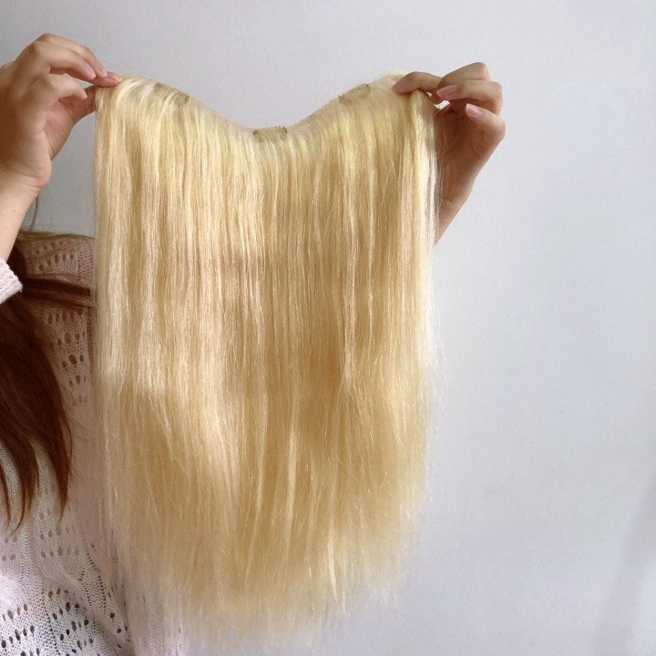 U Shape Topper Handmade Custom Full French Lace Human Hair For Women Clip In Hair Extensions