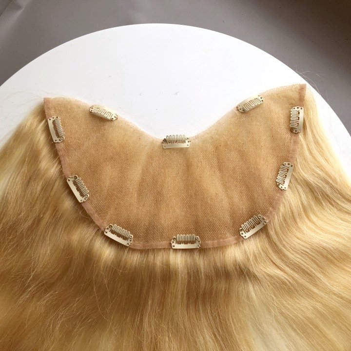 U Shape Topper Handmade Custom Full French Lace Human Hair For Women Clip In Hair Extensions