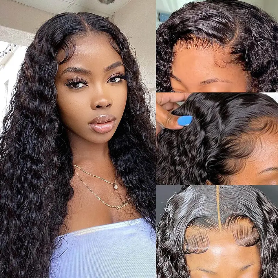 Most popular water wave human hair wig 180%density 360 lace frontal wig with baby hair 100% human hair full lace front wigs