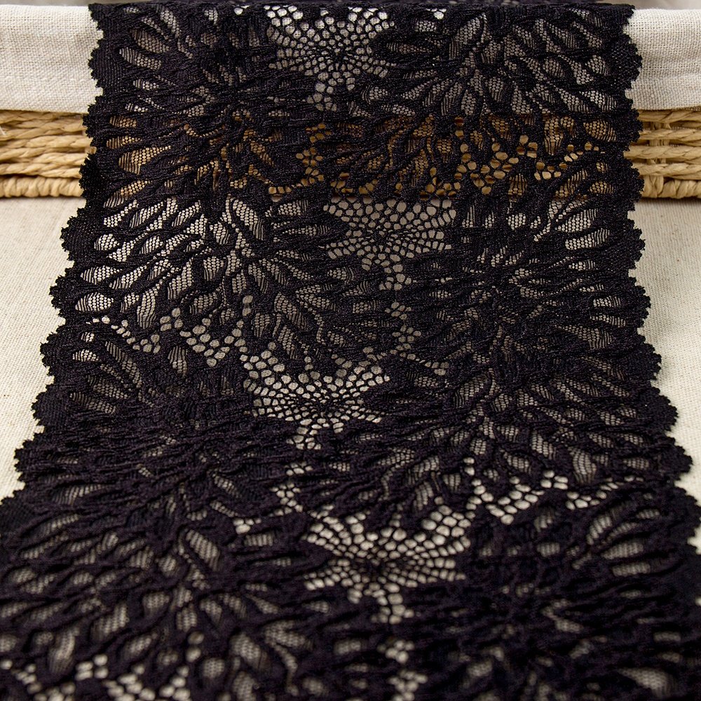 Wholesale 18CM Elastic Hollow Flower Black White Laces Trims White Guipure Lace Stretch Lace Trim