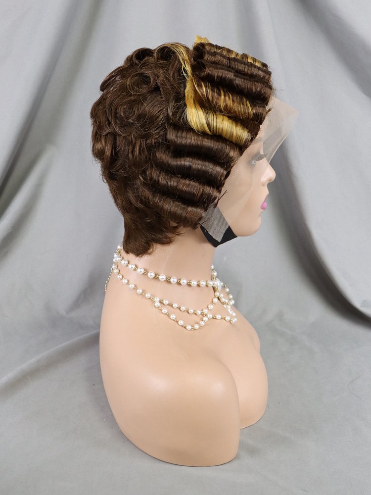 Wholesale 6 Colors Short Pixie Cut Wigs Full 13x4 Transparent Lace Frontal Curly Human Hair Lace Front Bob Wig For Black Women