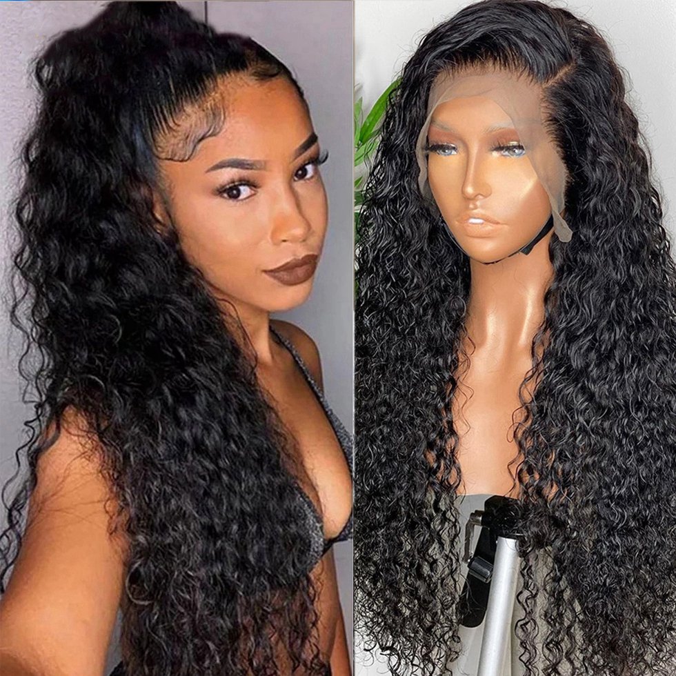 26 Inch Long Natural Black Curly Wigs Lace Front Wigs For Black Women With Preplucked Baby Hair Glueless Hair Wig 180% Density