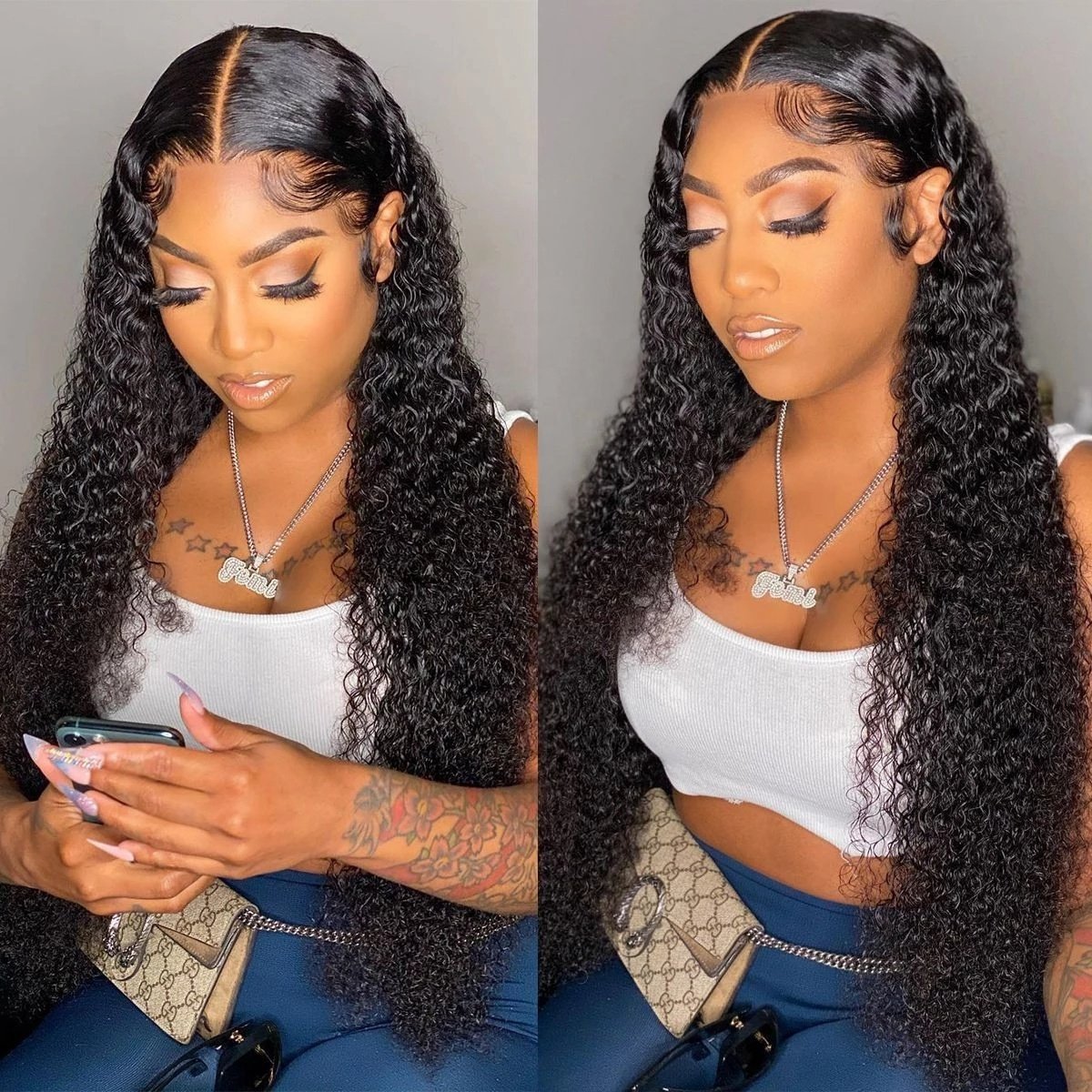 26 Inch Long Natural Black Curly Wigs Lace Front Wigs For Black Women With Preplucked Baby Hair Glueless Hair Wig 180% Density
