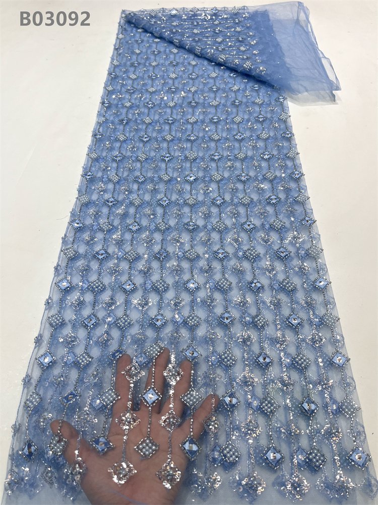 Glitter Beads Sequins Embroidery Fabric Tulle Fabric Custom With Beaded French Laces Fabrics For Women