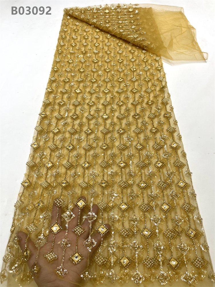 Glitter Beads Sequins Embroidery Fabric Tulle Fabric Custom With Beaded French Laces Fabrics For Women