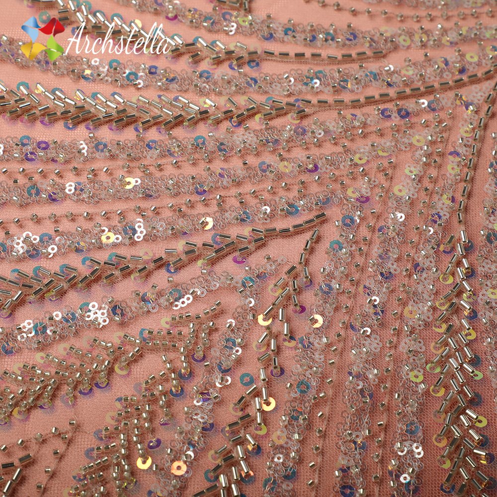 TikTok Hot-Selling Sequins and Beaded Embroidered Fabric for Ghanaian Wedding Dress