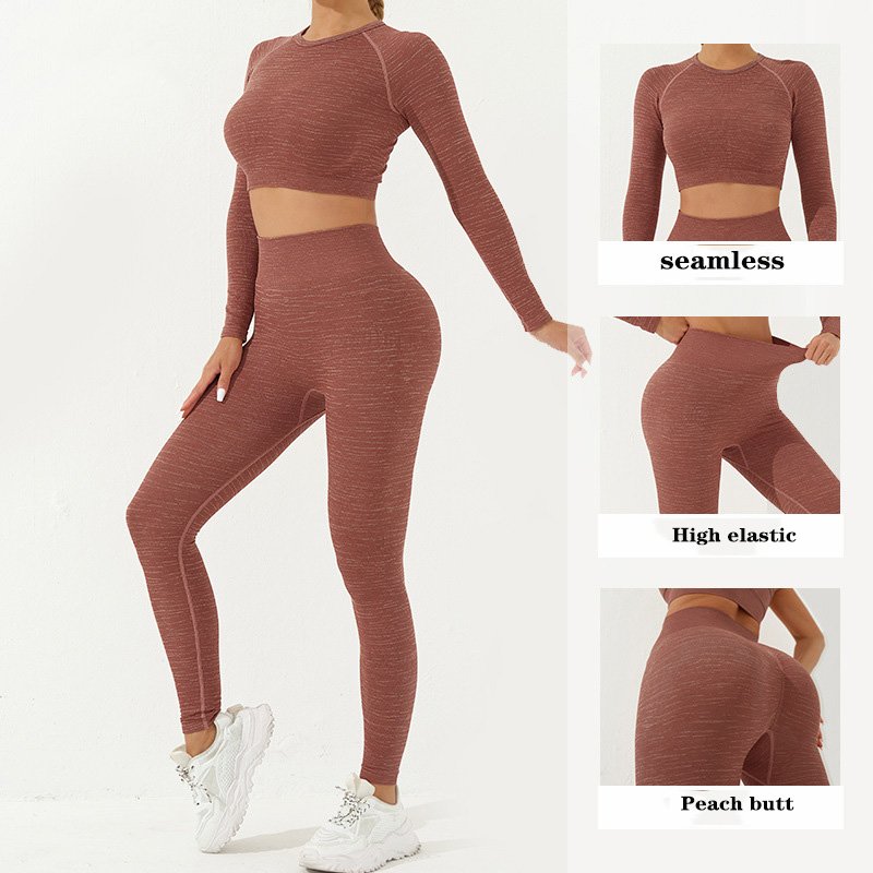 Activewear Manufacturers OEM ODM Custom Logo Seamless Long Sleeve Top Fitness Women Clothing Gym Wear Rib-Knit Yoga Set