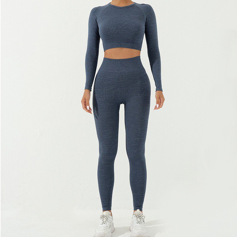 Activewear Manufacturers OEM ODM Custom Logo Seamless Long Sleeve Top Fitness Women Clothing Gym Wear Rib-Knit Yoga Set