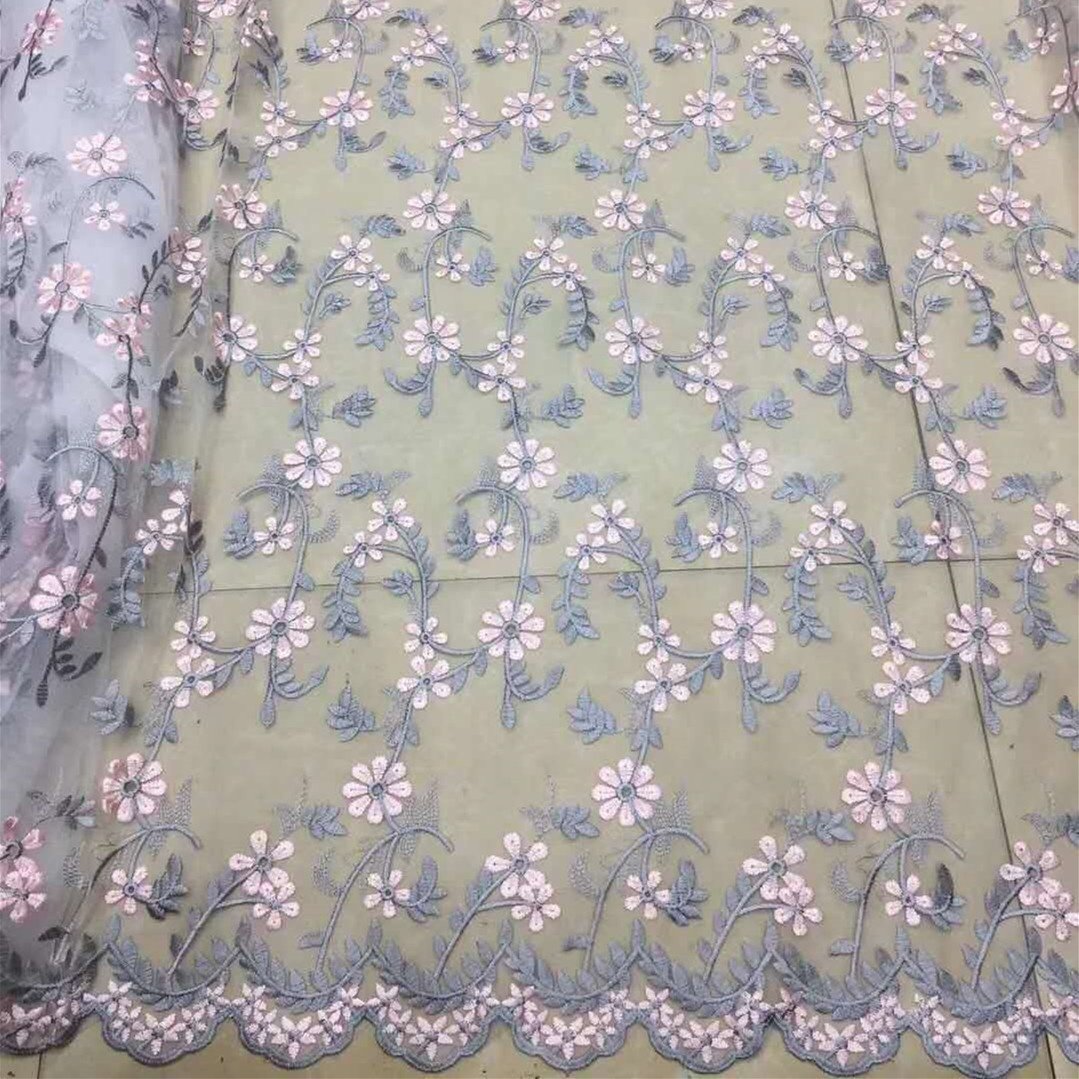 Two-Color Horn Flower Embroidered Breathable Knitted Mesh Lace Fabric for Girls' DIY Dresses Wholesale Stock Embroidery Fabric